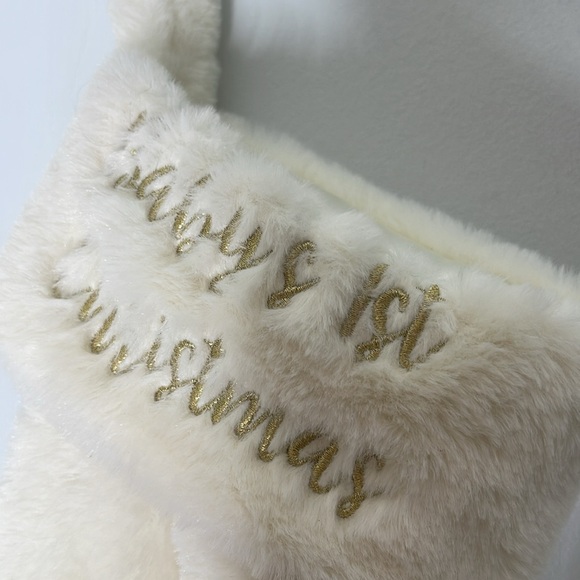 Faux Fur Cream and Gold Embroidered "Baby's 1st Christmas" Stocking Christmas - Picture 2 of 4